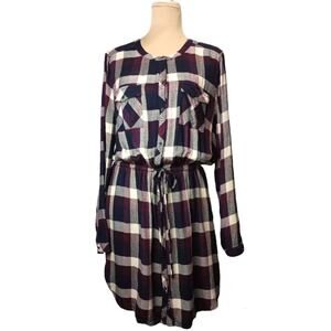 LUCKY BRAND Jewel Tone Plaid Shirt Dress. L Campy Cottage  Casual